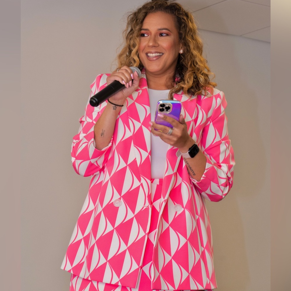 Pink/White Print Blazer
